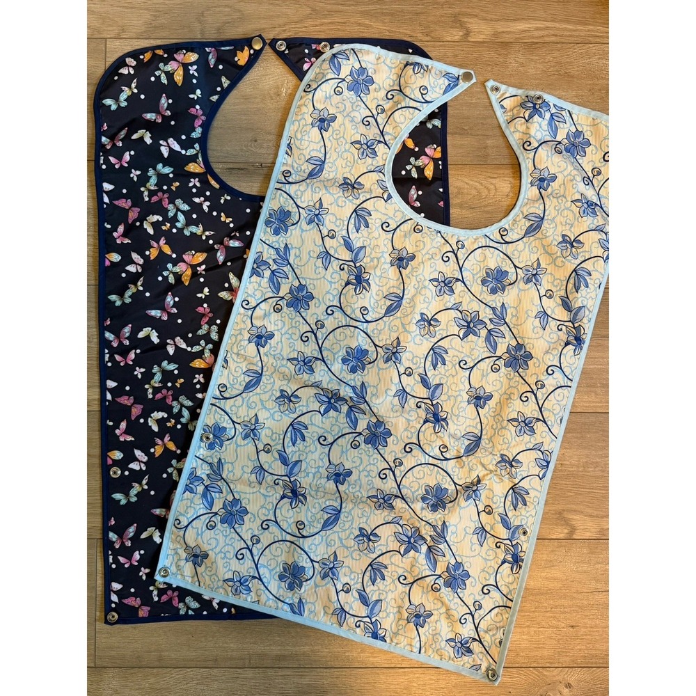 Selfaiding‎ Adult Bibs/ Protectors Reusable with Snaps Floral Pattern Set Of 2